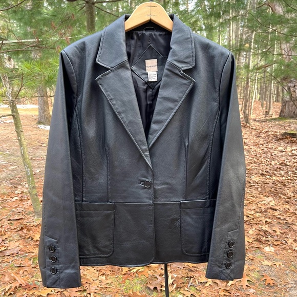 90s Massini Black Genuine Leather Single Button Blazer Jacket Size L - Picture 16 of 16